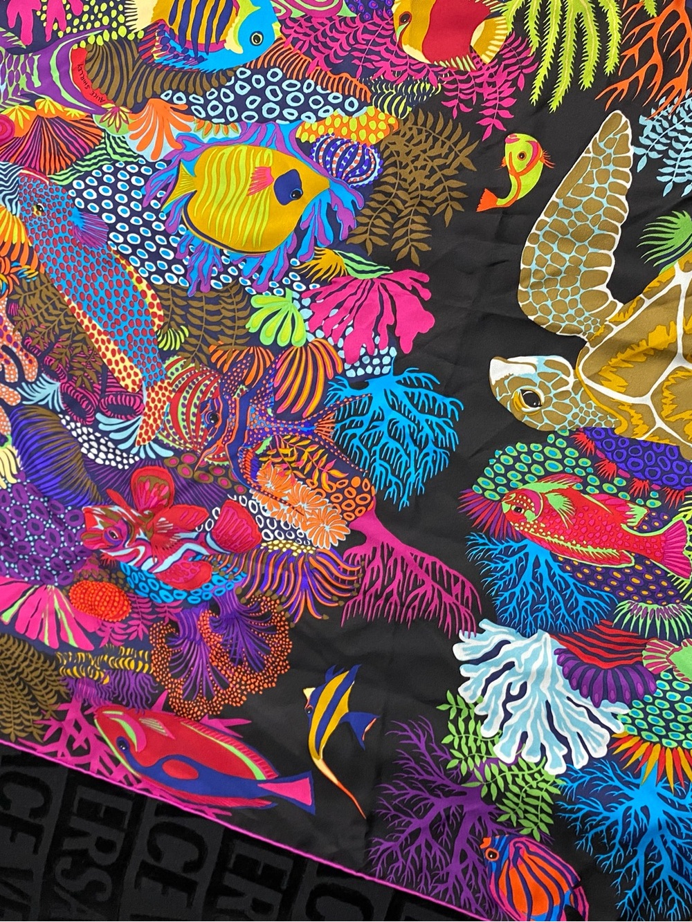 HERMÈS Under The Waves 90cm Silk Scarf by Alice Shirley Sea Turtle Coral Reef